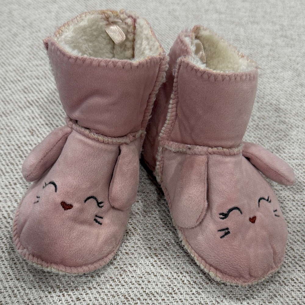 H&M Pink Baby Booties with Cute Face Design